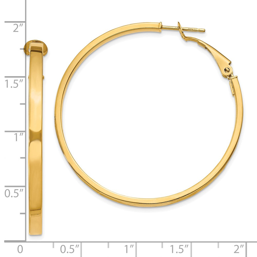 10K Yellow Gold 3X40mm Polished Square Tube Round Hoop Earrings