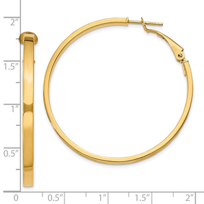 10K Yellow Gold 3X40mm Polished Square Tube Round Hoop Earrings
