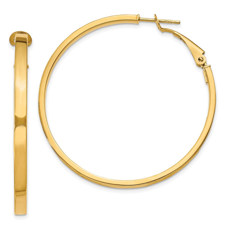 10K Yellow Gold 3X40mm Polished Square Tube Round Hoop Earrings
