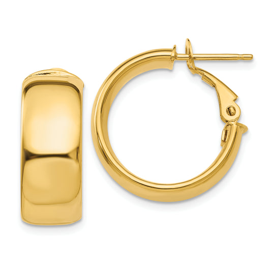 10K Yellow Gold 7.75mm Small Omega Back Hoop Earrings