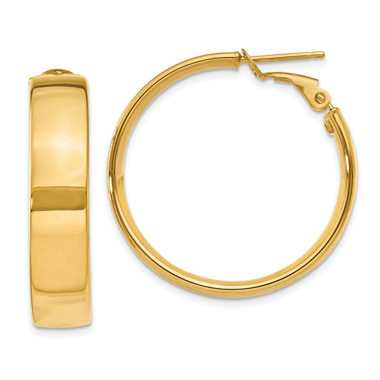 10K Yellow Gold 6.75mm Large Omega Back Hoop Earrings