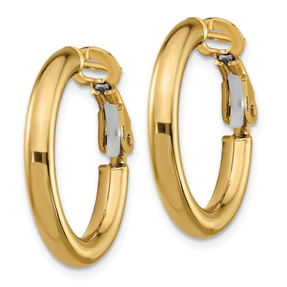 10K Yellow Gold 3X15mm Polished Round Omega Back Hoop Earrings