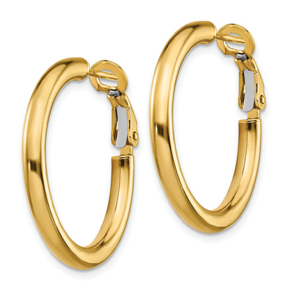 10K Yellow Gold 3X20mm Polished Round Omega Back Hoop Earrings