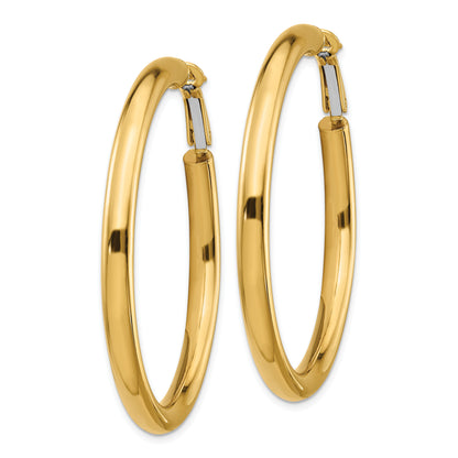 10K Yellow Gold 4X50mm Polished Round Omega Back Hoop Earrings