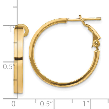 10K Yellow Gold 3X20mm Polished Square Tube Round Hoop Earrings
