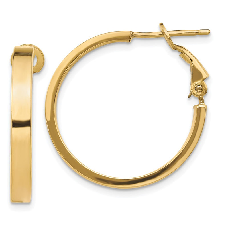 10K Yellow Gold 3X20mm Polished Square Tube Round Hoop Earrings