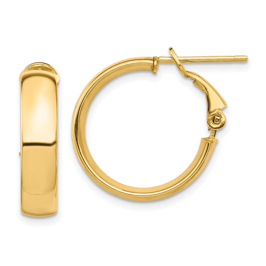 10K Yellow Gold High Polished 5mm Omega Back Hoop Earrings