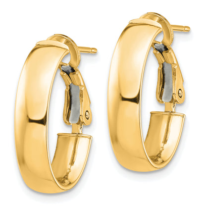 10K Yellow Gold High Polished 5mm Omega Back Oval Hoop Earrings