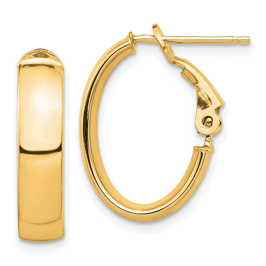 10K Yellow Gold High Polished 5mm Omega Back Oval Hoop Earrings