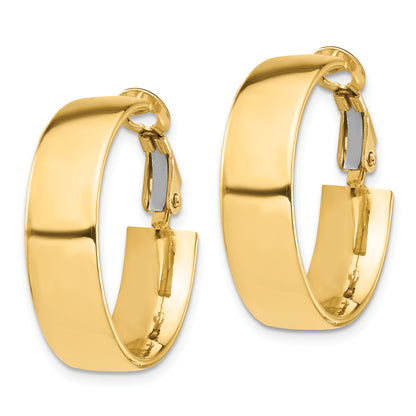 10K Yellow Gold High Polished 7mm Omega Back Hoop Earrings