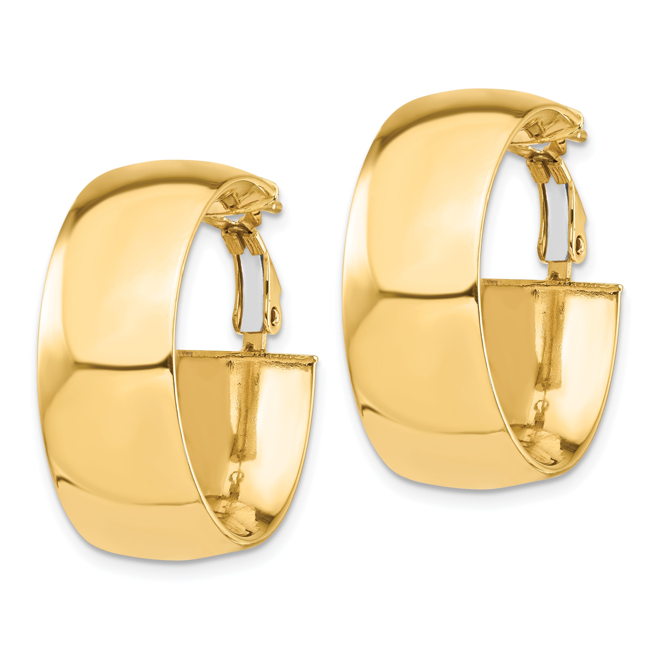 10K Yellow Gold High Polished 10mm Omega Back Hoop Earrings