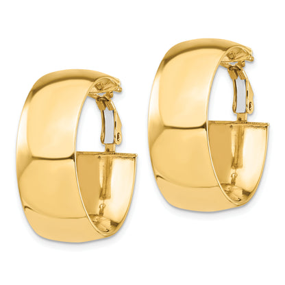 10K Yellow Gold High Polished 10mm Omega Back Hoop Earrings