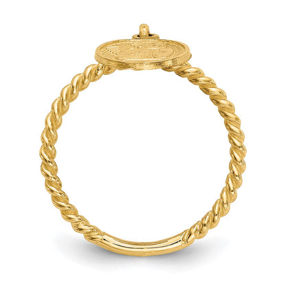 10K Yellow Gold Polished Angel Dangle Charm Child'S Ring