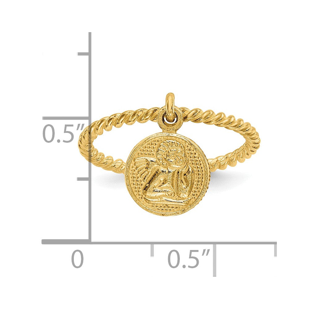 10K Yellow Gold Polished Angel Dangle Charm Child'S Ring