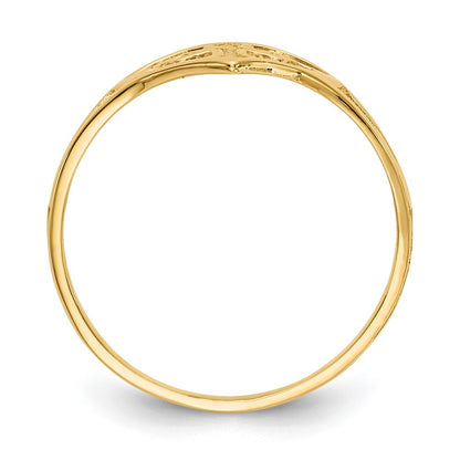 10K Yellow Gold Cross In Heart Ring