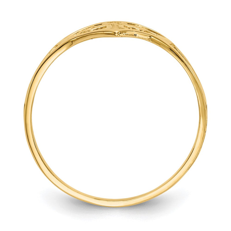 10K Yellow Gold Cross In Heart Ring