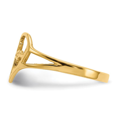 10K Yellow Gold Cross In Heart Ring