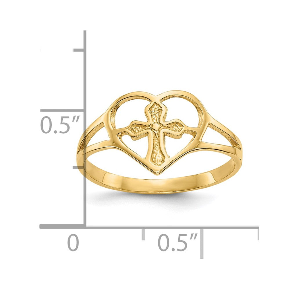 10K Yellow Gold Cross In Heart Ring