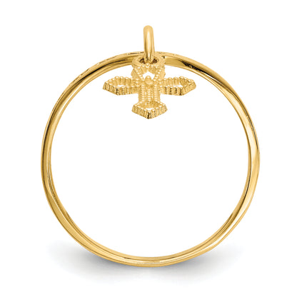 10K Yellow Gold Polished Cross Dangle Charm Ring