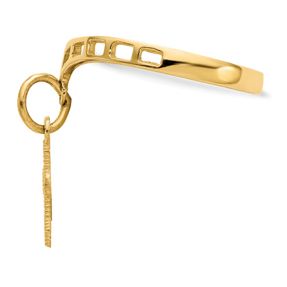 10K Yellow Gold Polished Cross Dangle Charm Ring