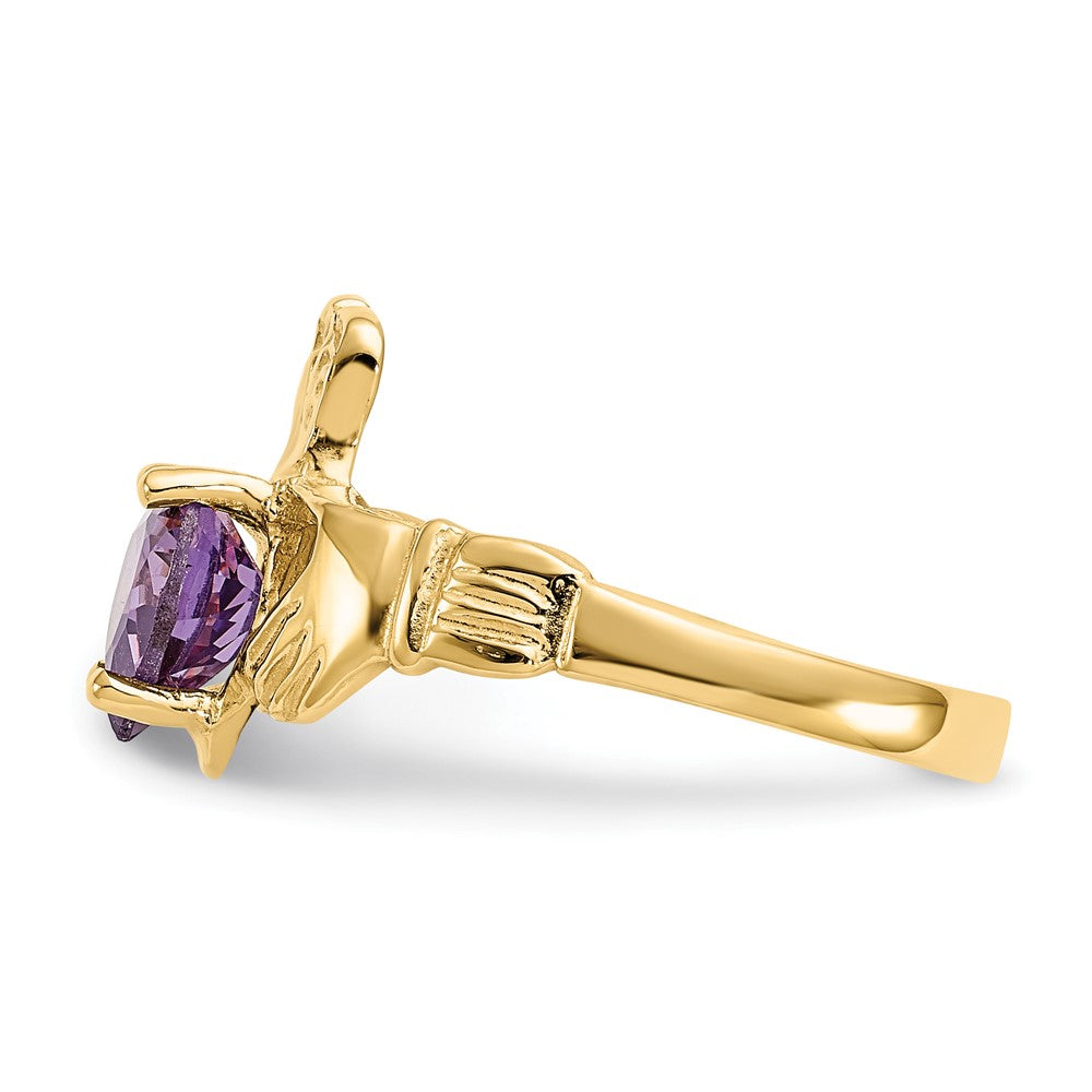 10K Yellow Gold February Birthstone Claddagh Ring