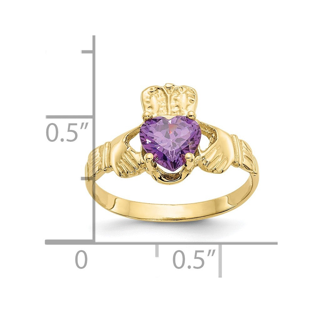 10K Yellow Gold February Birthstone Claddagh Ring