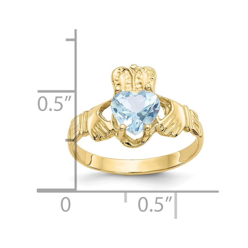 10K Yellow Gold March Birthstone Claddagh Ring