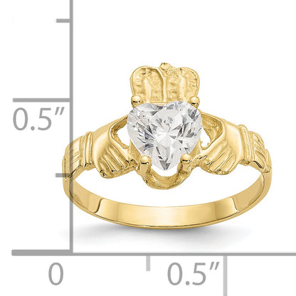 10K Yellow Gold April Birthstone Claddagh Ring
