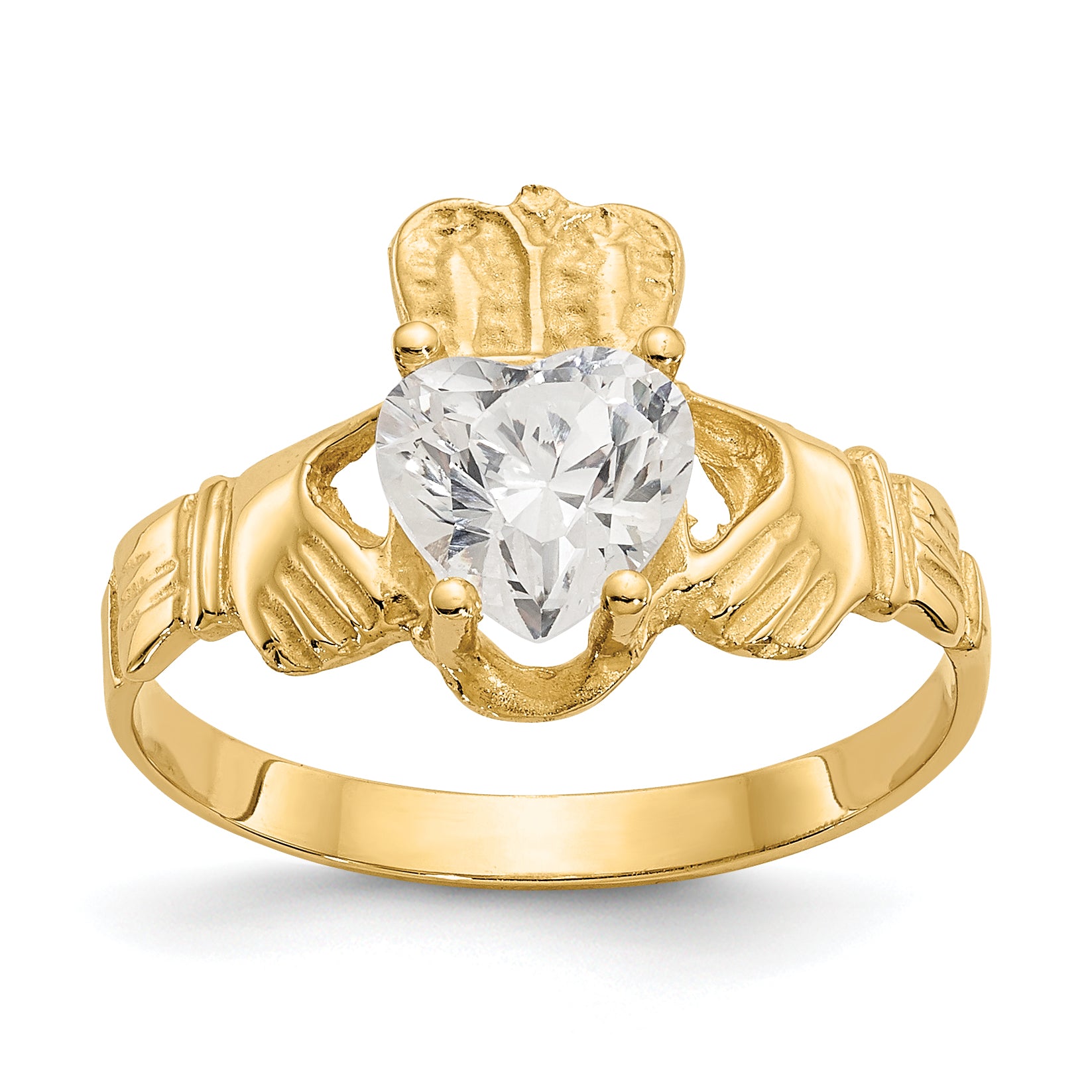 10K Yellow Gold April Birthstone Claddagh Ring