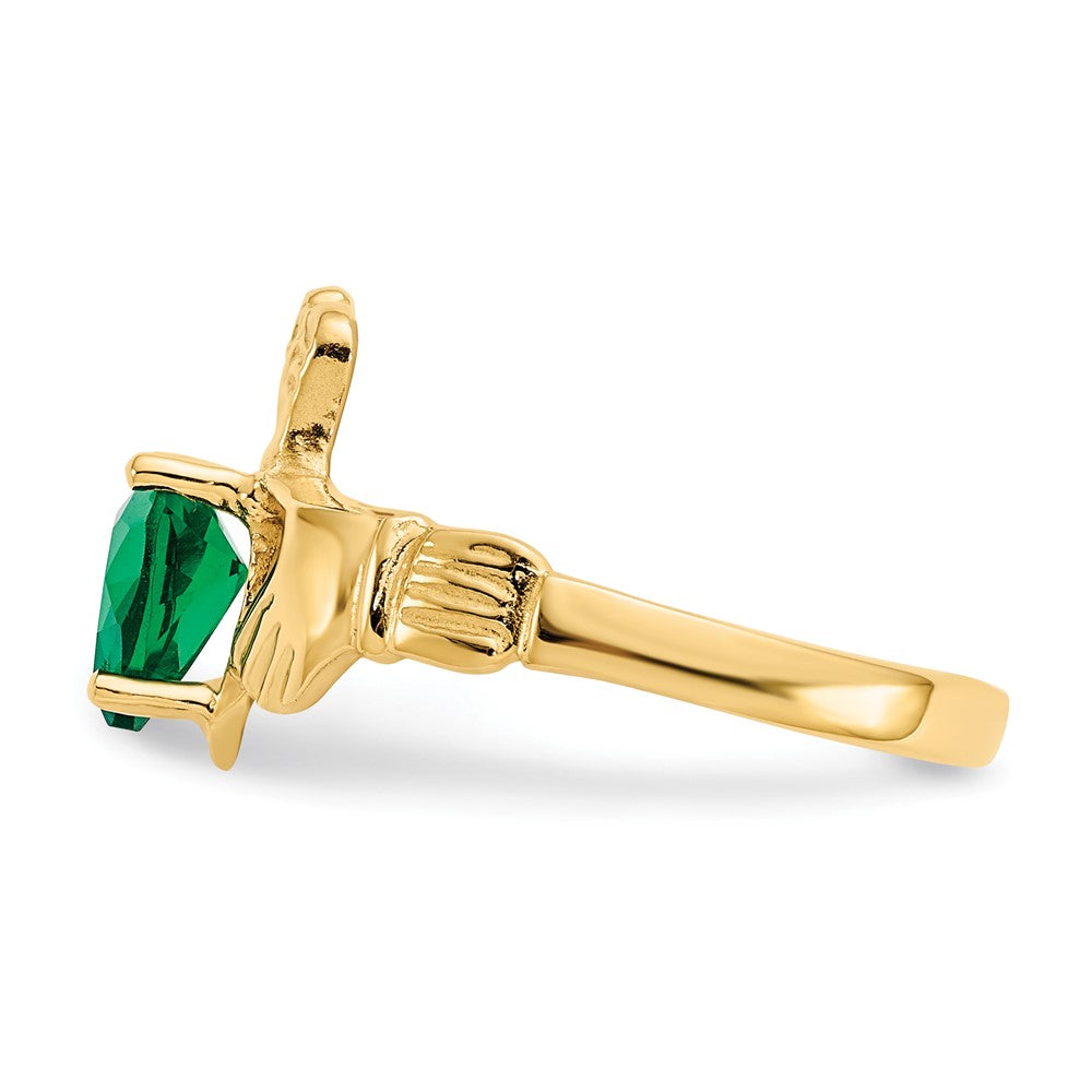 10K Yellow Gold May Birthstone Claddagh Ring