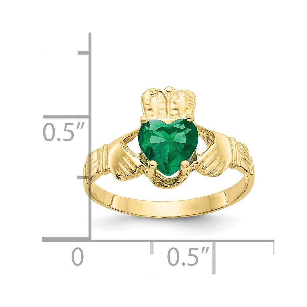 10K Yellow Gold May Birthstone Claddagh Ring