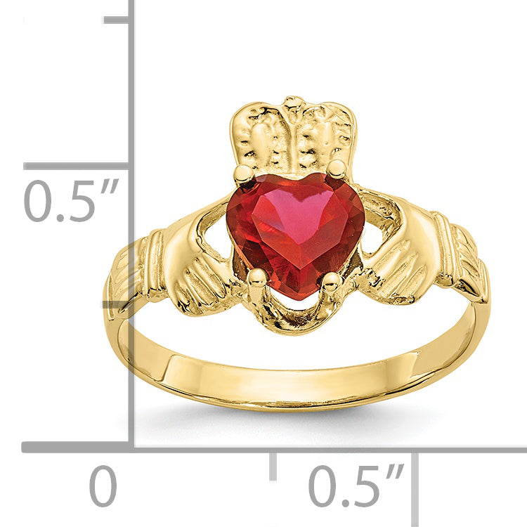 10K Yellow Gold July Birthstone Claddagh Ring