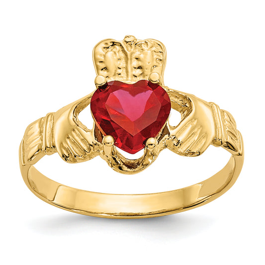 10K Yellow Gold July Birthstone Claddagh Ring