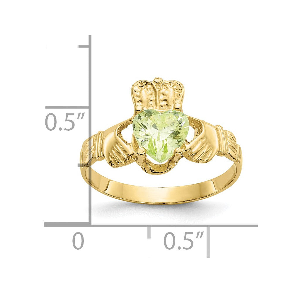 10K Yellow Gold August Birthstone Claddagh Ring