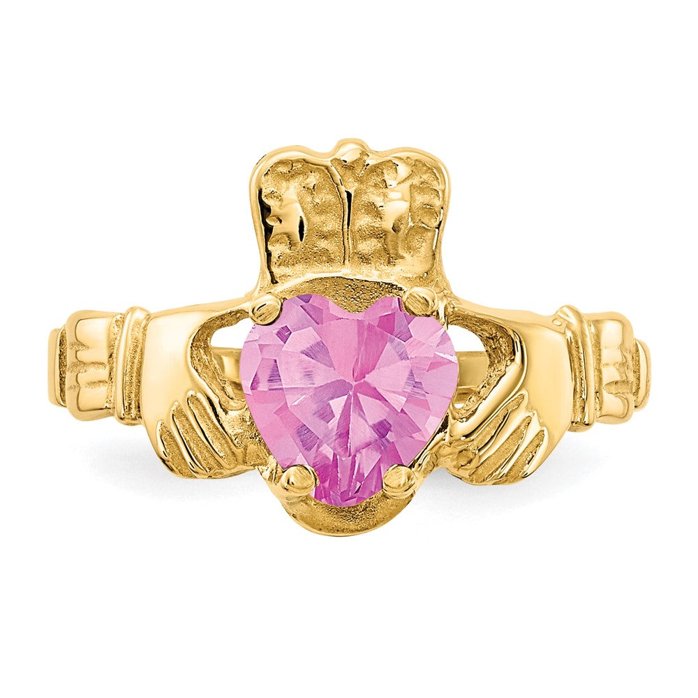 10K Yellow Gold October Birthstone Claddagh Ring