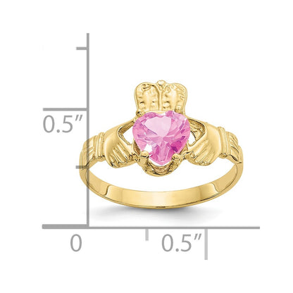 10K Yellow Gold October Birthstone Claddagh Ring