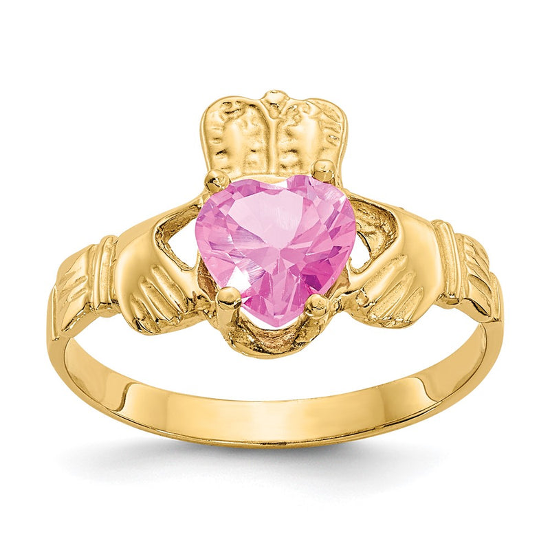 10K Yellow Gold October Birthstone Claddagh Ring