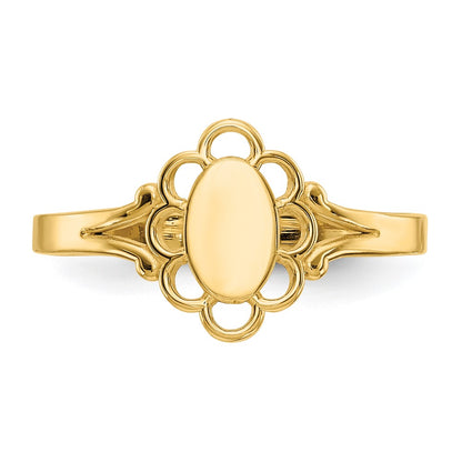 10K Yellow Gold 10K Filigree Oval Polished Center Child'S Signet Ring