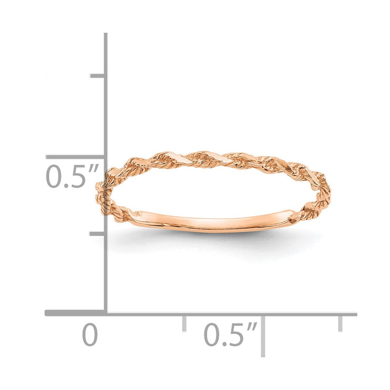 10K Rose Gold 10K Diamond-Cut Textured Rope Band Ring