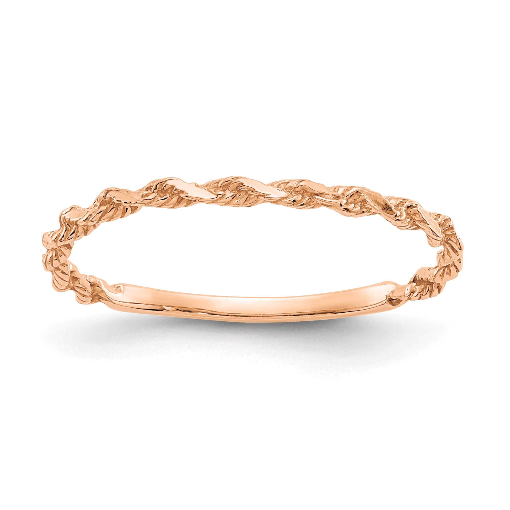 10K Rose Gold 10K Diamond-Cut Textured Rope Band Ring