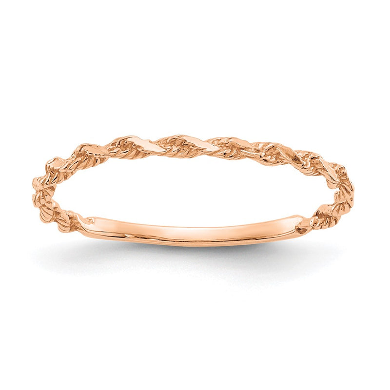 10K Rose Gold 10K Diamond-Cut Textured Rope Band Ring