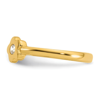 10K Yellow Gold Polished Cz Flowers Toe Ring