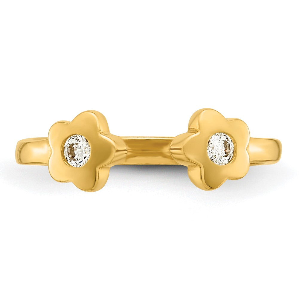 10K Yellow Gold Polished Cz Flowers Toe Ring