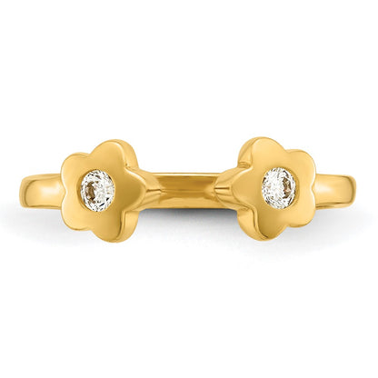 10K Yellow Gold Polished Cz Flowers Toe Ring