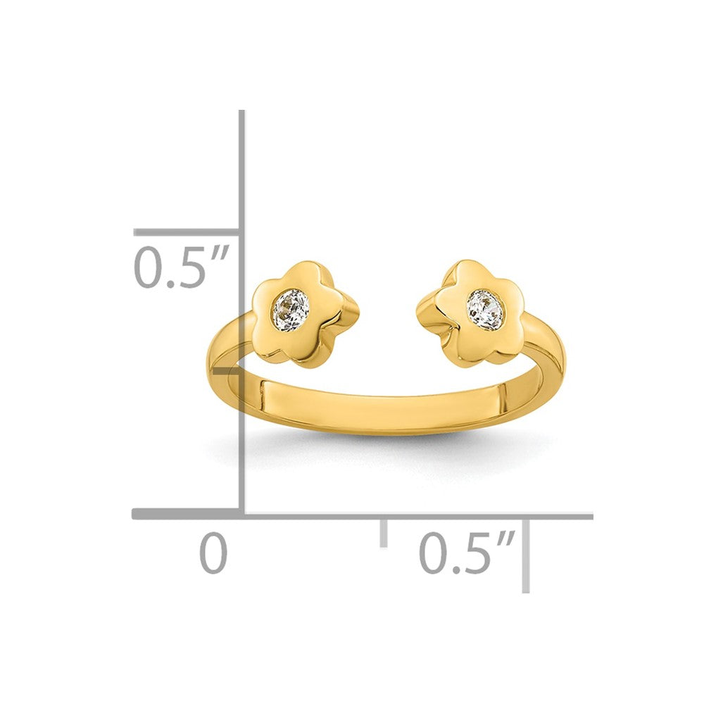 10K Yellow Gold Polished Cz Flowers Toe Ring