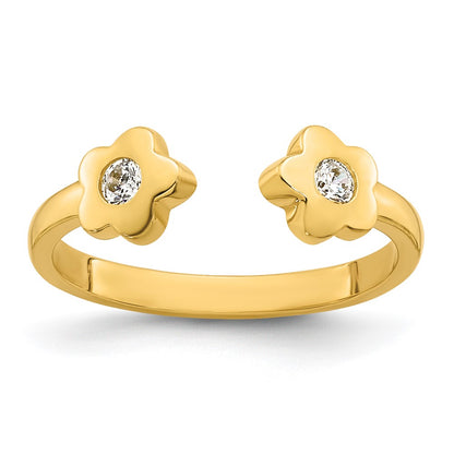 10K Yellow Gold Polished Cz Flowers Toe Ring
