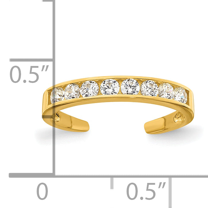 10K Yellow Gold Polished Channel-Set White Cz Toe Ring