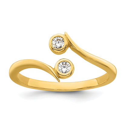 10K Yellow Gold Polished Bezel-Set White Cz Bypass Toe Ring