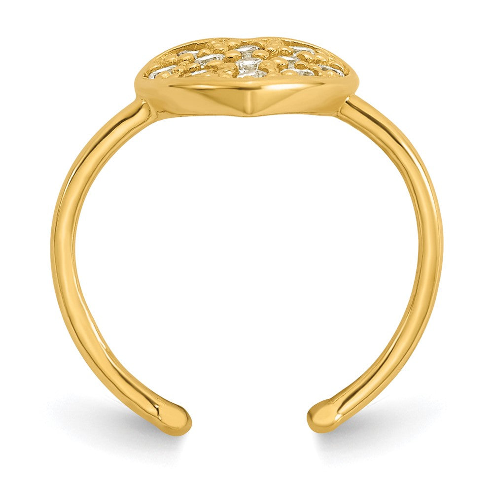 10K Yellow Gold Polished Pave Cz Heart Toe Ring