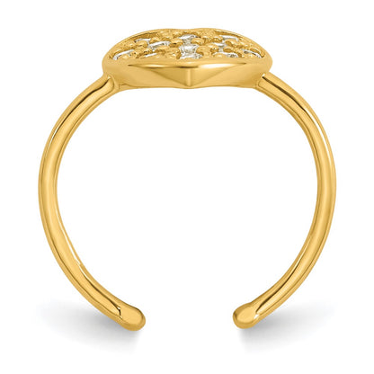 10K Yellow Gold Polished Pave Cz Heart Toe Ring